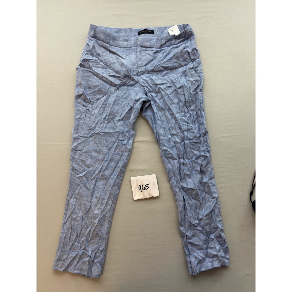Banana Republic Avery Ankle Pants Womens 2P Blue Linen Blend Petite Trousers